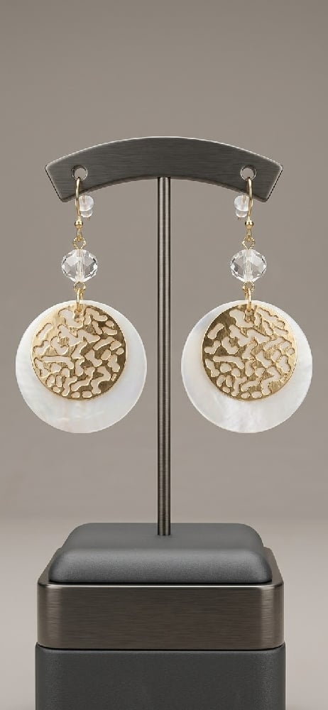 18k Gold Plated Round Shell Beaded Earrings