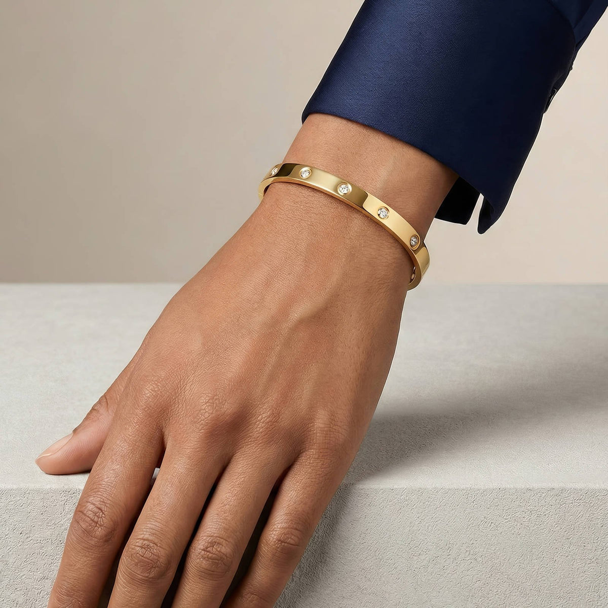 PVD Gold-Plated Stainless Steel w/CZ Bracelet
