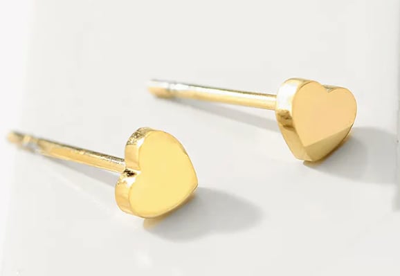 14K Gold Plated Stainless Steel Heart Shaped Stud Earrings