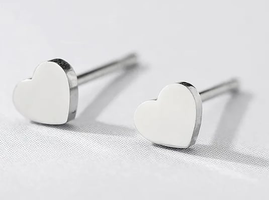 Silver Stainless Steel Heart Stud Earrings