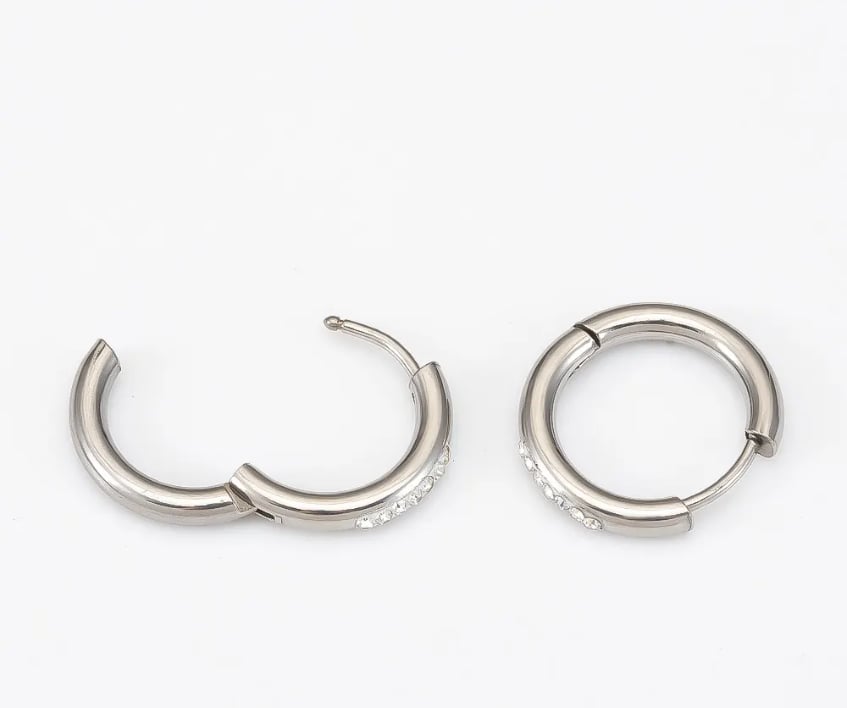 Silver Stainless Steel Waterproof Hoop Earrings