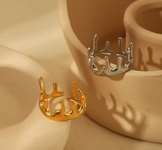 Silver Stainless Steel Geometric Open Ring
