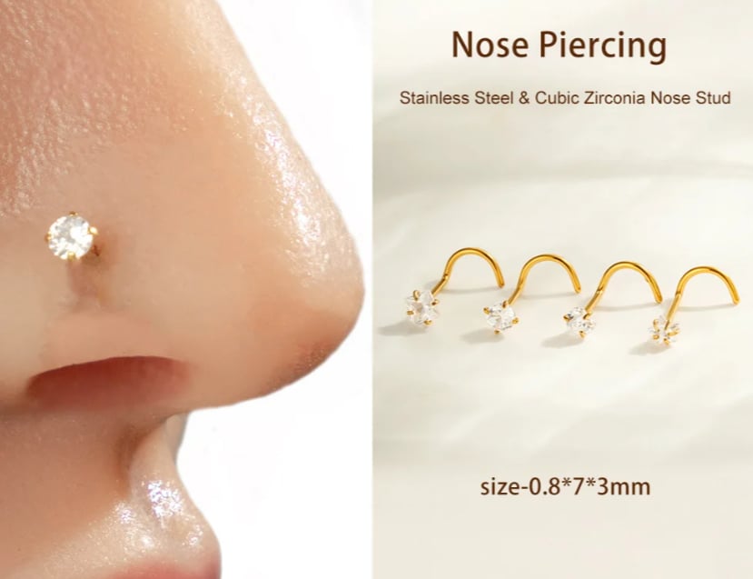 Silver Stainless Steel Cz Five-Pointed Star Nose Ring