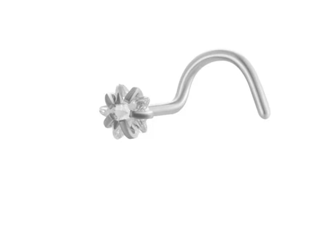 Silver Stainless Steel Cz Five-Pointed Star Nose Ring
