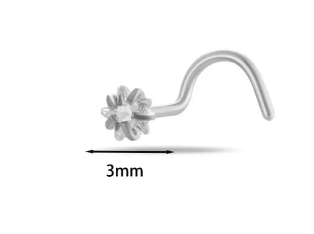 Silver Stainless Steel Cz Five-Pointed Star Nose Ring