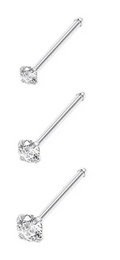 I-Shaped Cz Stone Silver Stainless Steel Nose Rings