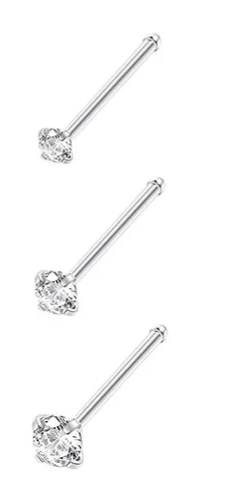 I-Shaped Cz Stone Silver Stainless Steel Nose Rings