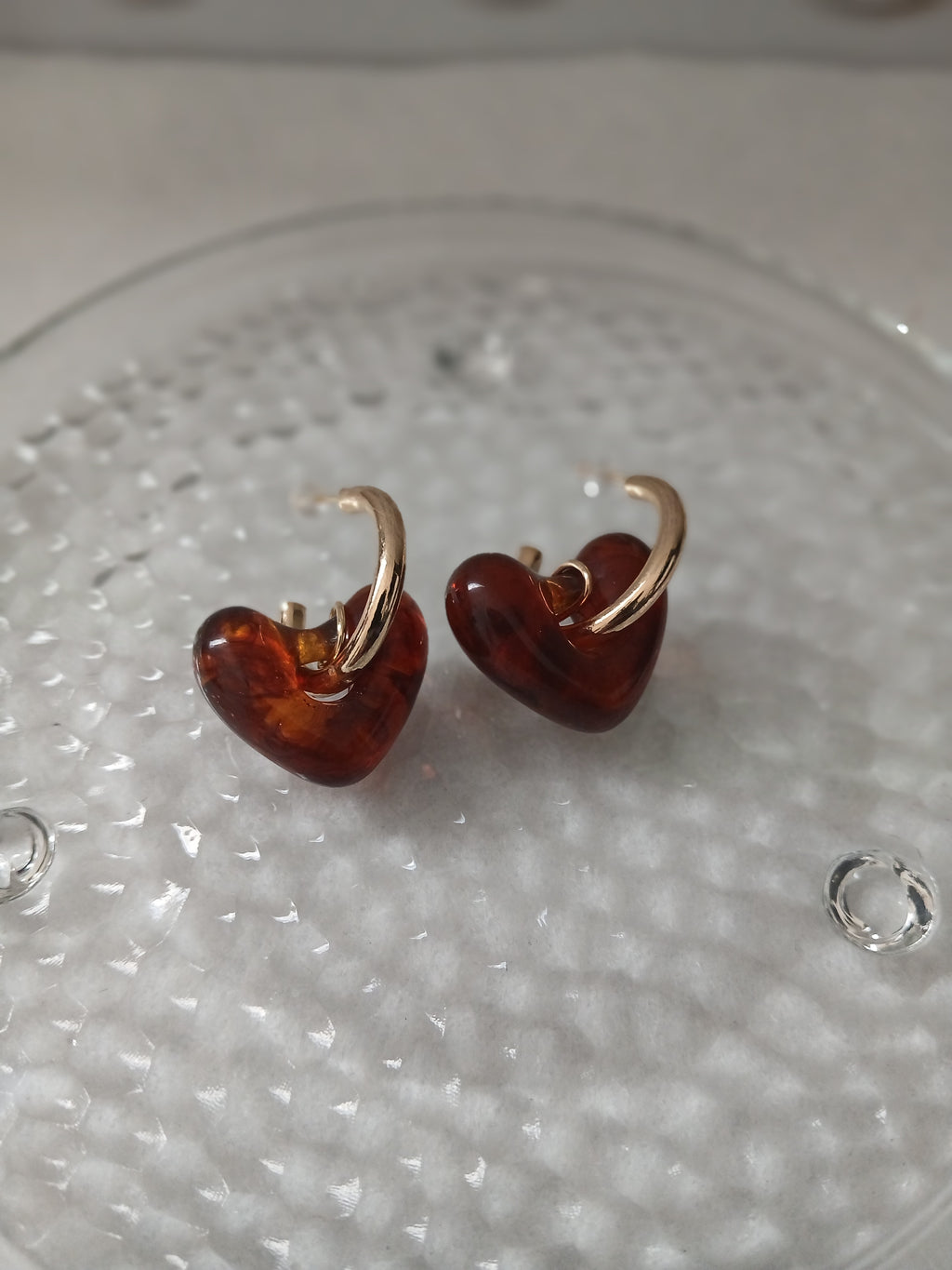 Amber Jade Heart Gold Earrings