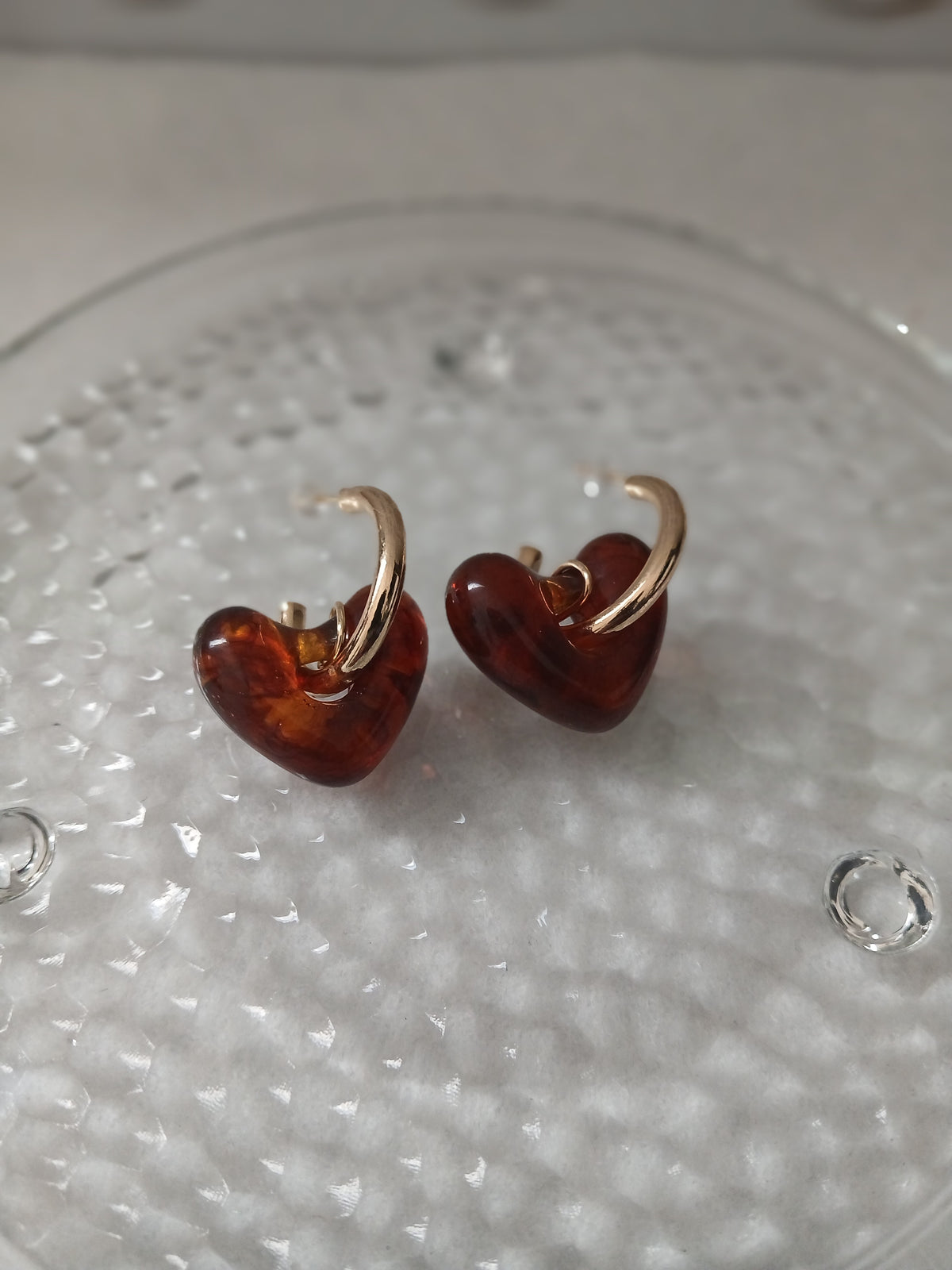 Amber Jade Heart Gold Earrings