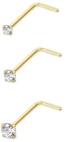 L-Shaped Cz Stone 18k Gold Plated Nose Ring