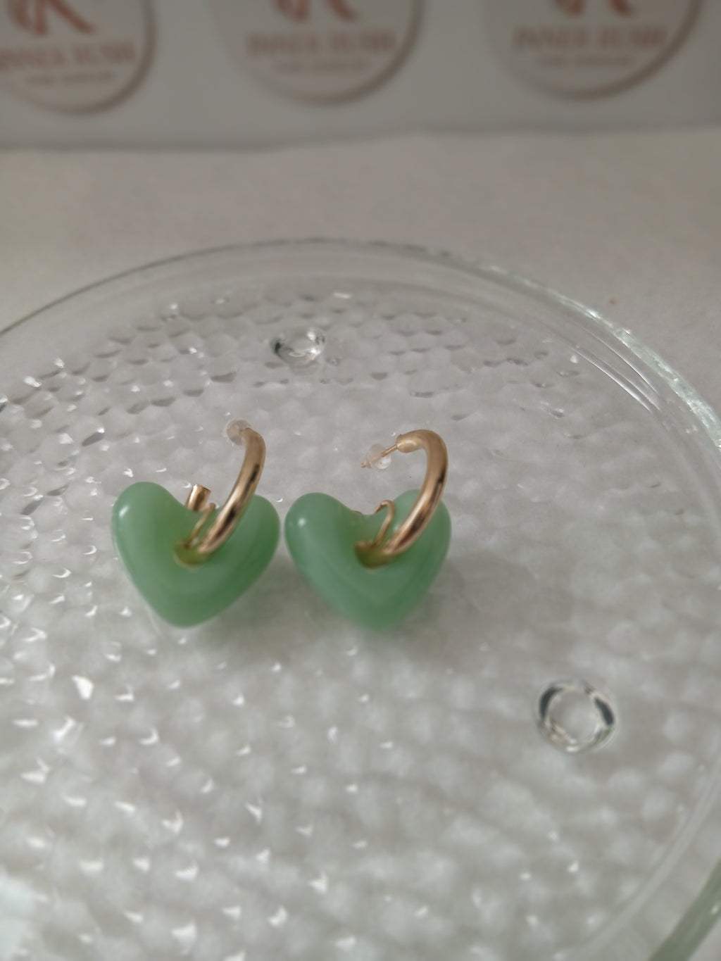 Green Jade Heart Gold Earrings