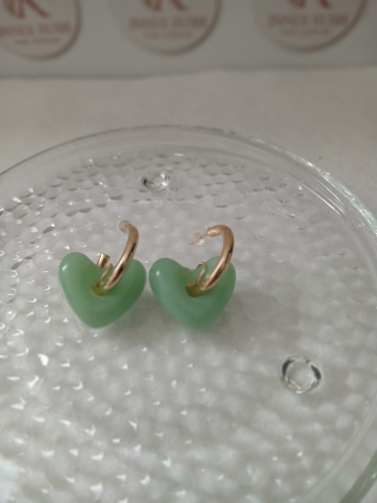 Green Jade Heart Gold Earrings