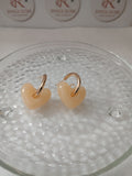 Cream Jade Heart Gold Earrings