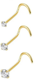 Corkscrew Shaped Cz Stone 18k Gold Plated Nose Rings