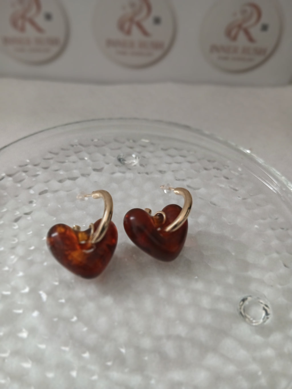 Amber Jade Heart Gold Earrings
