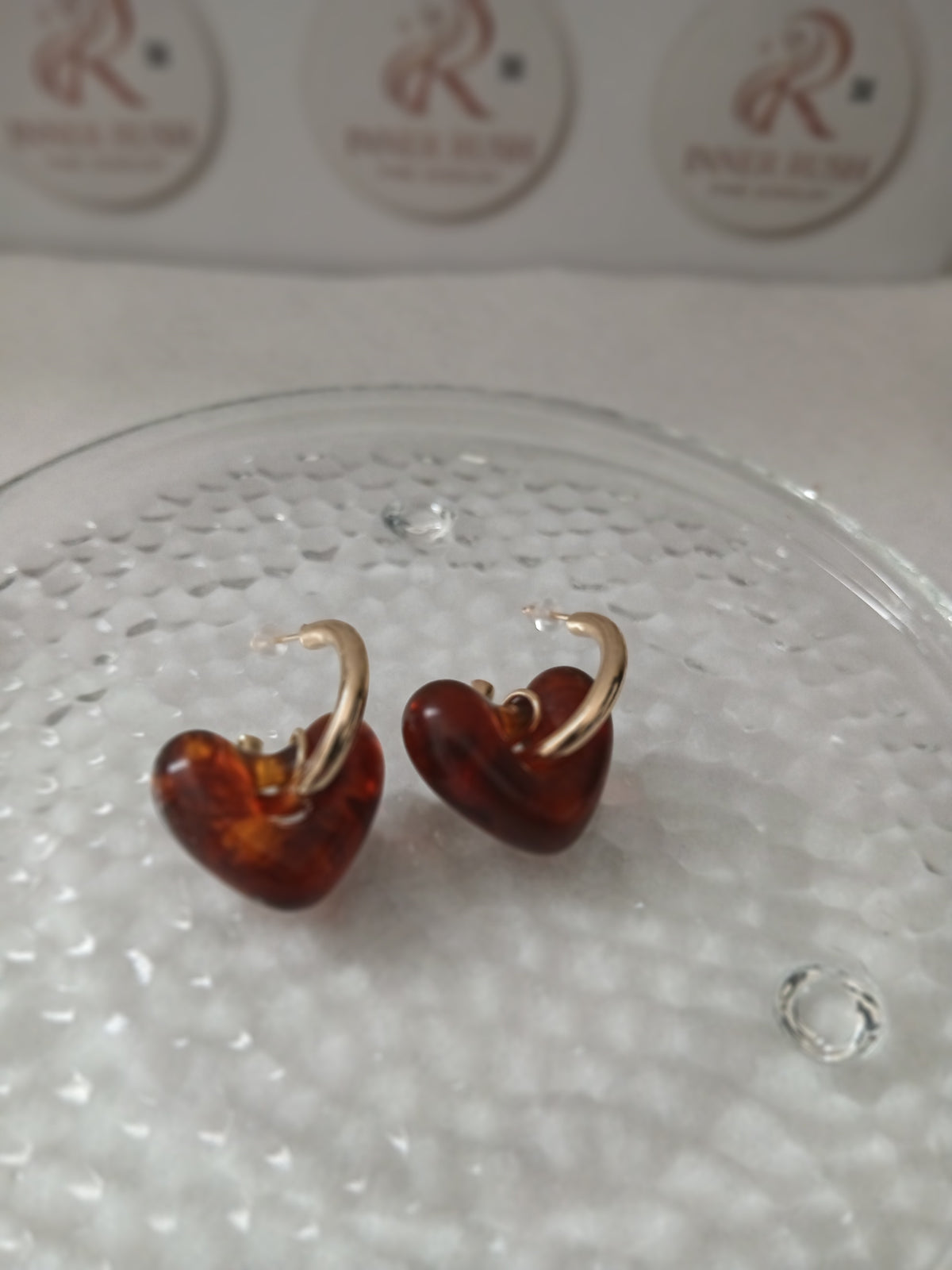 Amber Jade Heart Gold Earrings