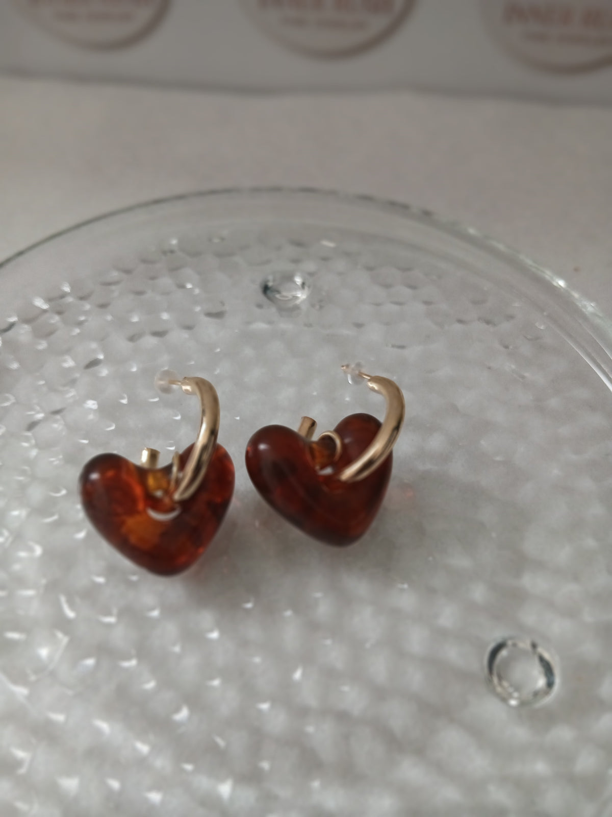 Amber Jade Heart Gold Earrings
