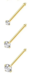 I-Shaped Cz Stone 18k Gold Plated Nose Rings