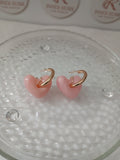 Pink Jade Heart Gold Earrings