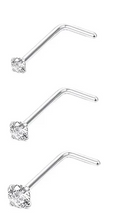 L-Shaped Cz Stone Silver Stainless Steel Nose Rings