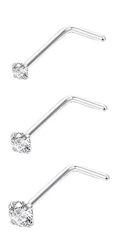 L-Shaped Cz Stone Silver Stainless Steel Nose Rings