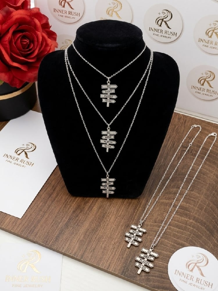 So Many Directions Silver Metal Necklace