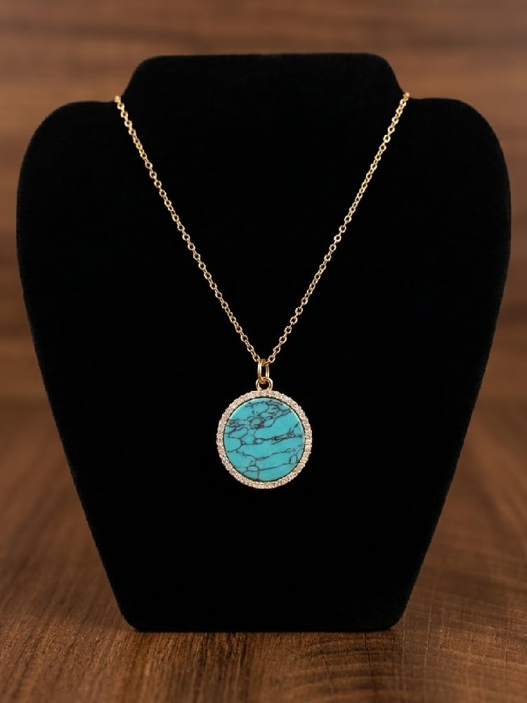 Turquoise Rhinestone Gold Round Necklace